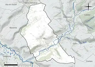 Carte en couleur présentant le réseau hydrographique de la commune