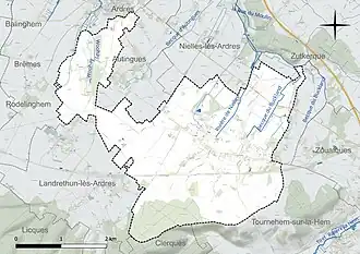 Carte en couleur présentant le réseau hydrographique de la commune