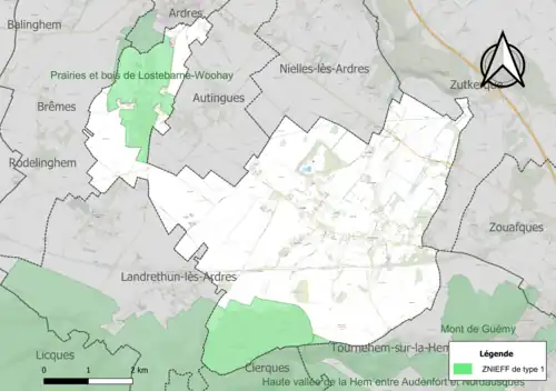 Carte des ZNIEFF de type 1 sur la commune.