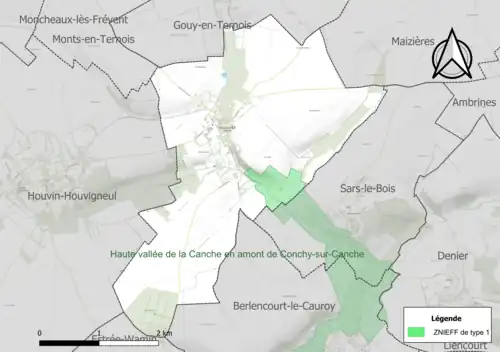 Carte de la ZNIEFF de type 1 sur la commune.