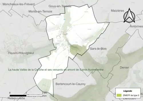Carte de la ZNIEFF de type 2 sur la commune.
