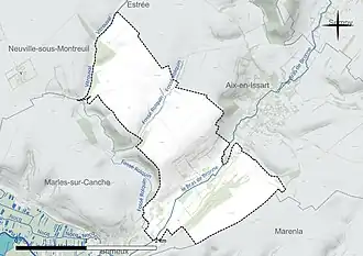 Carte en couleur présentant le réseau hydrographique de la commune