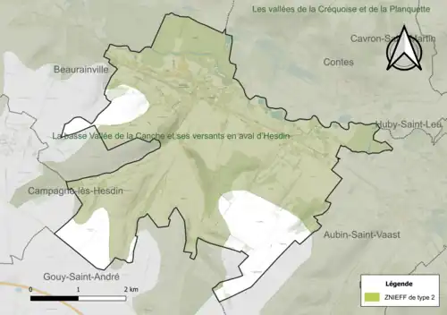 Carte de la ZNIEFF de type 2 sur la commune.