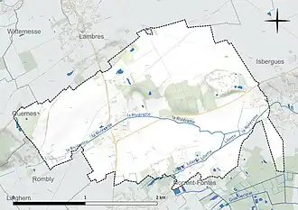 Carte en couleur présentant le réseau hydrographique de la commune