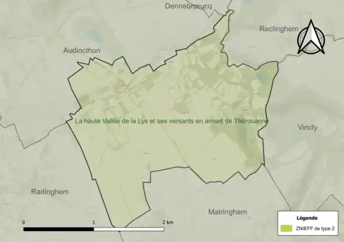 Carte de la ZNIEFF de type 2 sur la commune.