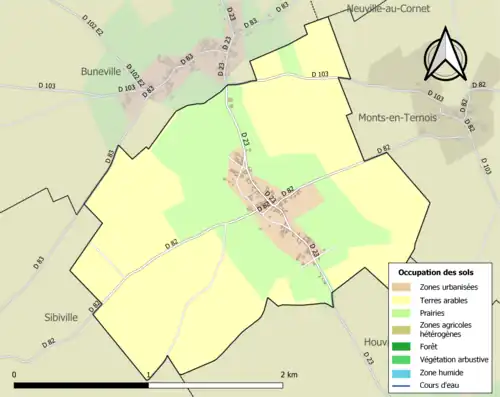 Carte en couleurs présentant l'occupation des sols.