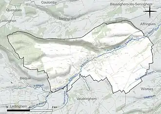 Carte en couleur présentant le réseau hydrographique de la commune