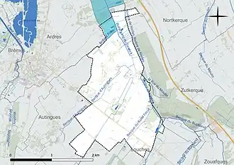 Carte en couleur présentant le réseau hydrographique de la commune