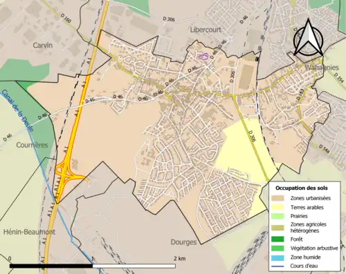 Carte en couleurs présentant l'occupation des sols.