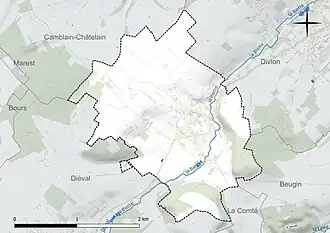 Carte en couleur présentant le réseau hydrographique de la commune