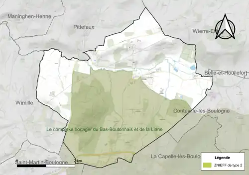 Carte de la ZNIEFF de type 2 sur la commune.