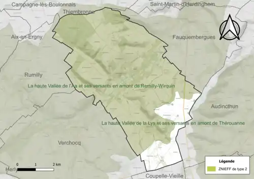 Carte de la ZNIEFF de type 2 sur la commune.