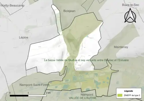 Carte de la ZNIEFF de type 2 sur la commune.