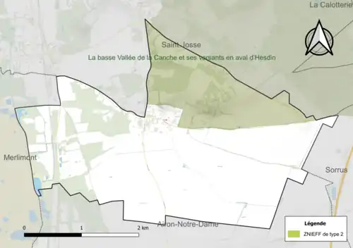 Carte de la ZNIEFF de type 2 sur la commune.