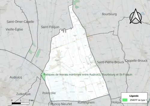 Carte de la ZNIEFF de type 1 sur la commune.