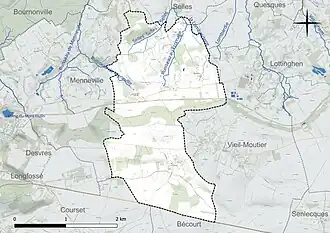 Carte en couleur présentant le réseau hydrographique de la commune