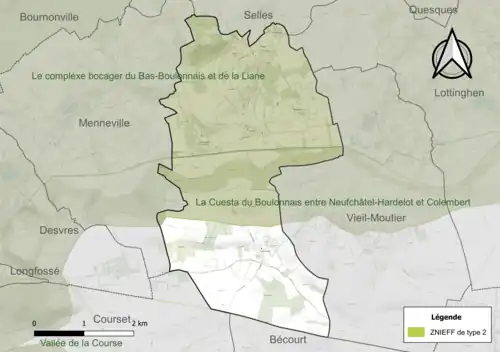 Carte des ZNIEFF de type 2 sur la commune.