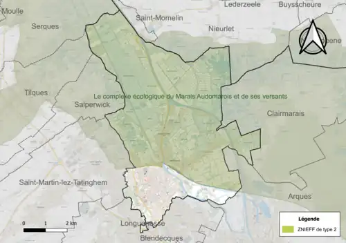 Carte de la ZNIEFF de type 2 dans la commune.