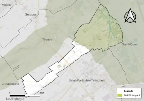 Carte de la ZNIEFF de type 2 sur la commune.