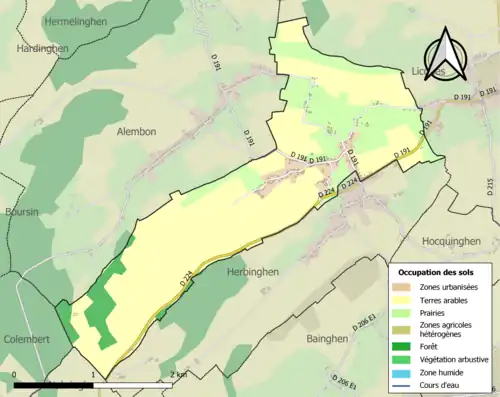 Carte en couleurs présentant l'occupation des sols.