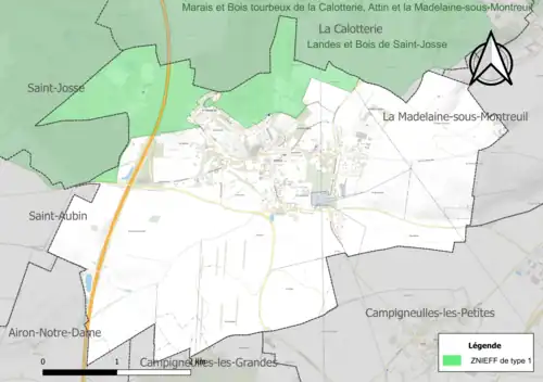 Carte de la ZNIEFF de type 1 sur la commune.