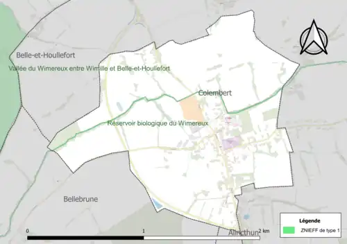 Carte de la ZNIEFF de type 1 sur la commune.