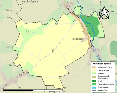 Carte en couleurs présentant l'occupation des sols.