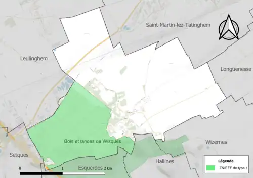 Carte de la ZNIEFF de type 1 sur la commune.