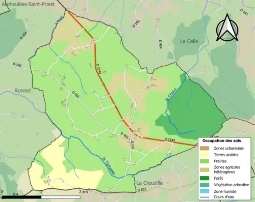 Carte en couleurs présentant l'occupation des sols.