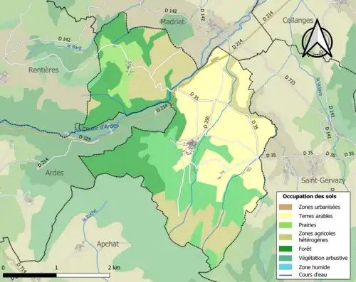 Carte en couleurs présentant l'occupation des sols.