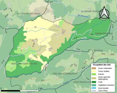 Carte en couleurs présentant l'occupation des sols.