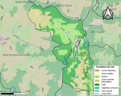 Carte en couleurs présentant l'occupation des sols.