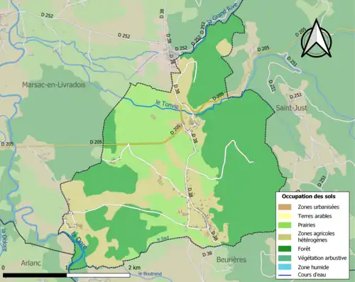 Carte en couleurs présentant l'occupation des sols.