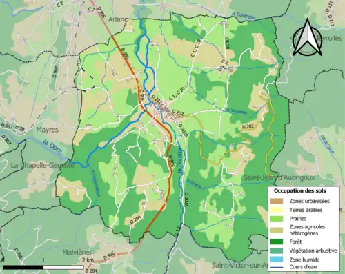 Carte en couleurs présentant l'occupation des sols.