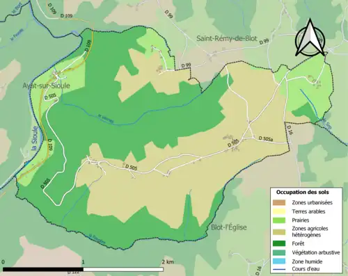 Carte en couleurs présentant l'occupation des sols.