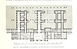 Plan légendé en allemand, montrant le rez-de-chaussée du bâtiment voyageurs et les cinq souterrains de la gare.