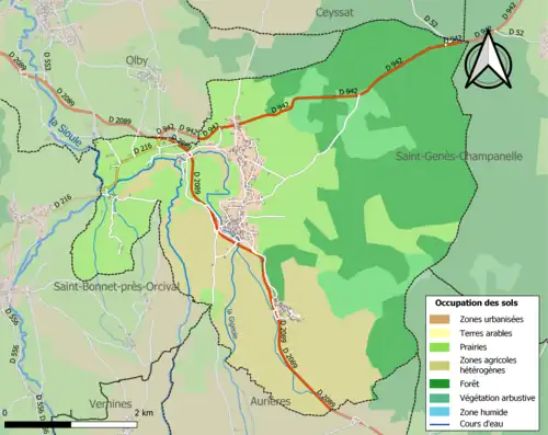 Carte en couleurs présentant l'occupation des sols.