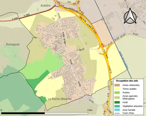 Carte en couleurs présentant l'occupation des sols.