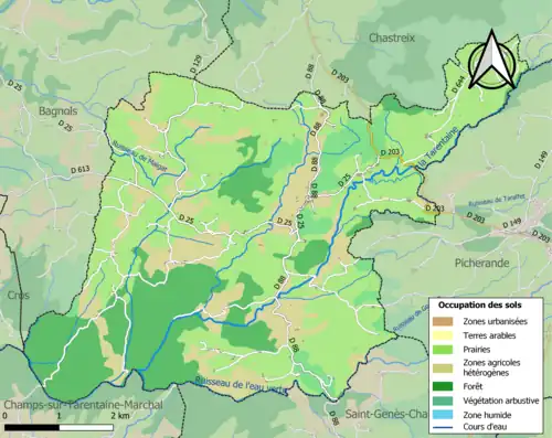 Carte en couleurs présentant l'occupation des sols.