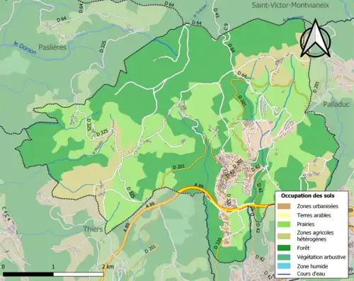 Carte en couleurs présentant l'occupation des sols.