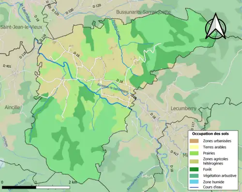 Carte en couleurs présentant l'occupation des sols.