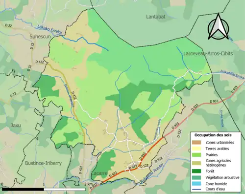 Carte en couleurs présentant l'occupation des sols.
