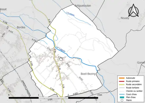 Carte en couleur présentant le réseau hydrographique de la commune