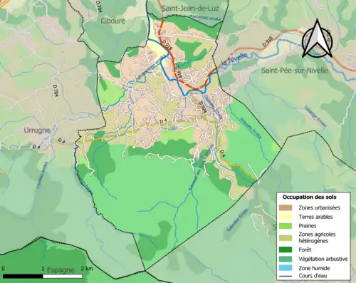 Carte en couleurs présentant l'occupation des sols.