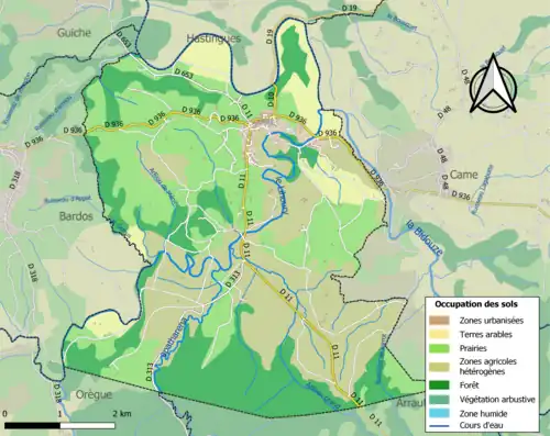 Carte en couleurs présentant l'occupation des sols.