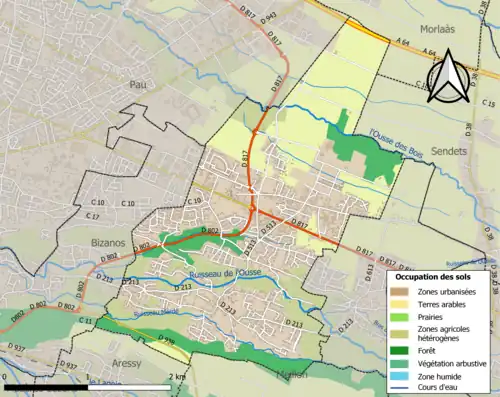 Carte en couleurs présentant l'occupation des sols.