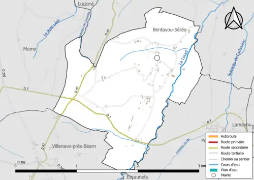 Carte en couleur présentant le réseau hydrographique de la commune