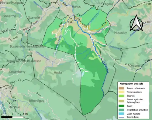 Carte en couleurs présentant l'occupation des sols.