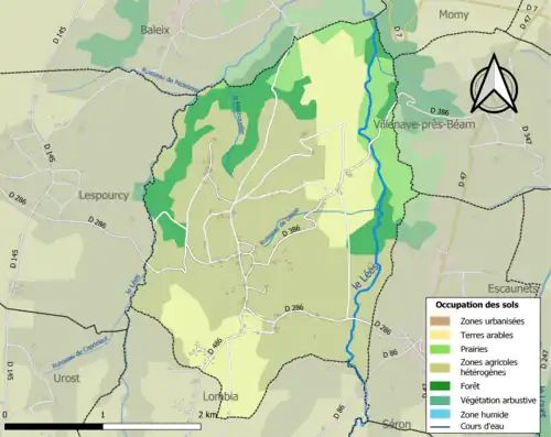 Carte en couleurs présentant l'occupation des sols.