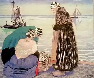 Marché aux poissons, Douarnenez (1929, gravure sur bois imprimée en couleurs, musée de Pont-Aven)